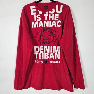 Vintage Y2K Evisu Japan Tokyo Osaka Mens XL Long Sleeve Red Graphic T Shirt
